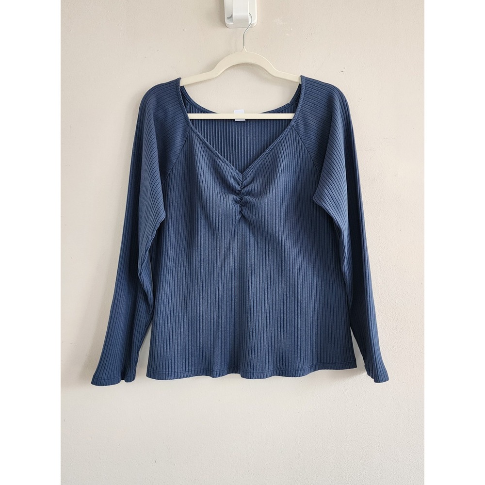 Womens Sweetheart Neckline Ribbed Knit Top XXL Feminine Minimalist Stretch Chic